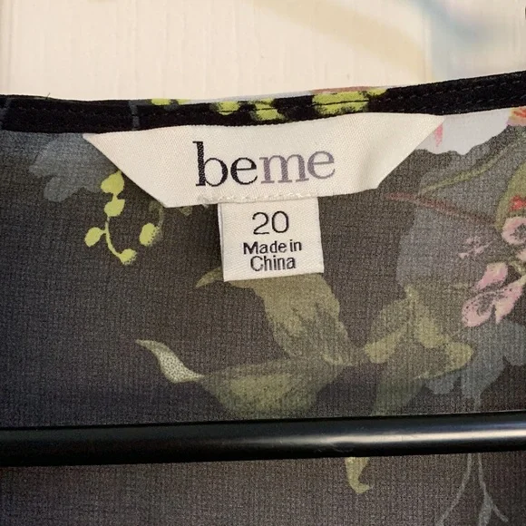 BEME BLACK FLORAL TIE 3/4 SLEEVE FLARE CUFF TIE COVER UP SHIRT SIZE 20 - Picture 8 of 9